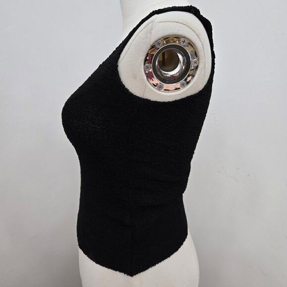 Bette Paige Vintage Black Knit Top Medium Y2K 90s Mesh Cutout Whimsigoth Witchy - Picture 2 of 8